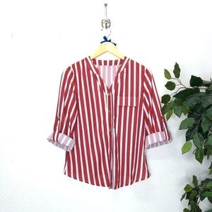 NWT Boutique Red and White Striped Button Down Top